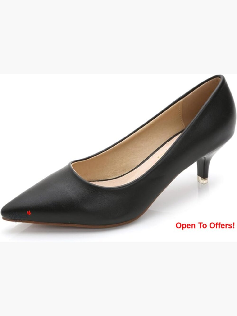 Faux Leather Pointed Toe Kitten Heel Pumps for Wedding Work Party